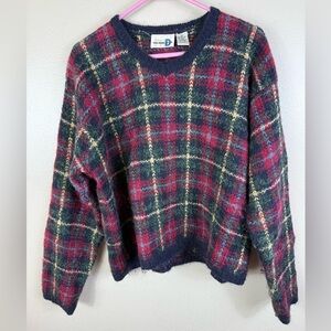 Vintage Plaid Y2K Preppy Wool Mohair‎ Blend Sweater Paul Harris Design V-Neck